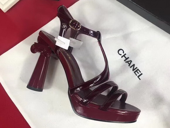 Chanel Sandals Patent Leather Burgundy