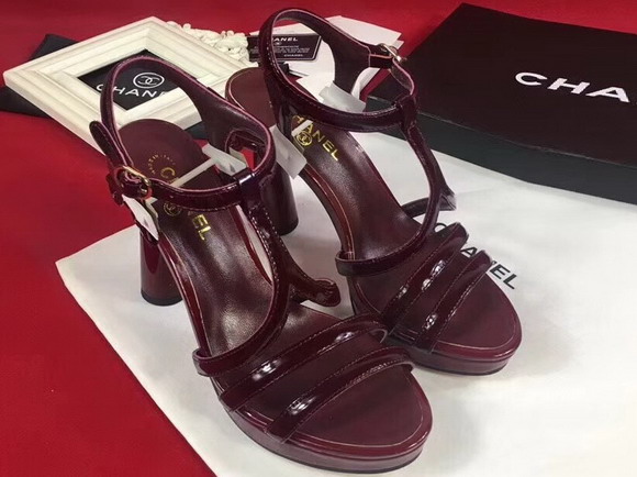 Chanel Sandals Patent Leather Burgundy