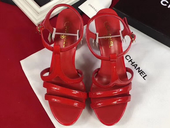 Chanel Sandals Patent Leather Red