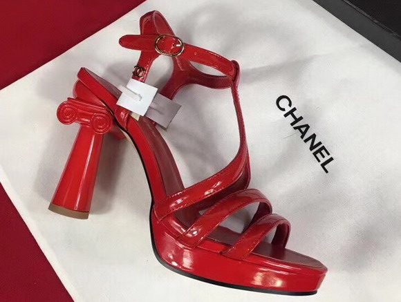 Chanel Sandals Patent Leather Red