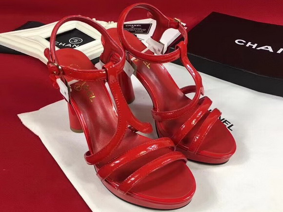 Chanel Sandals Patent Leather Red