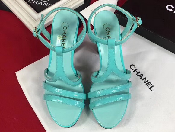 Chanel Sandals Patent Leather Turquoise