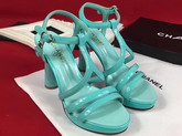 Chanel Sandals Patent Leather Turquoise