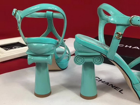 Chanel Sandals Patent Leather Turquoise