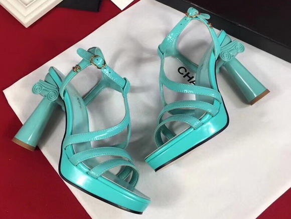 Chanel Sandals Patent Leather Turquoise