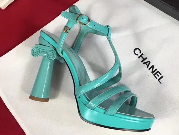 Chanel Sandals Patent Leather Turquoise