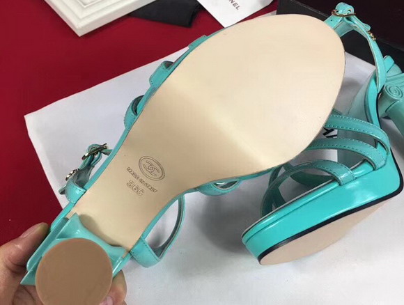 Chanel Sandals Patent Leather Turquoise