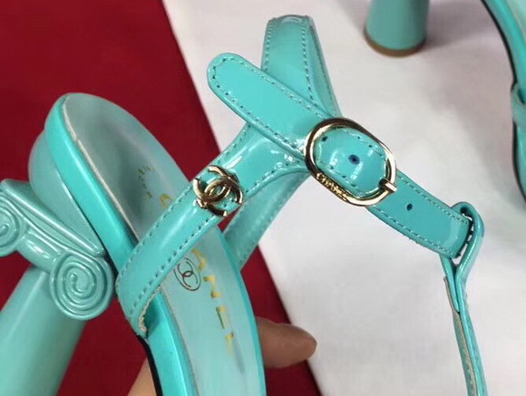 Chanel Sandals Patent Leather Turquoise