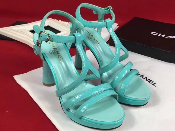 Chanel Sandals Patent Leather Turquoise