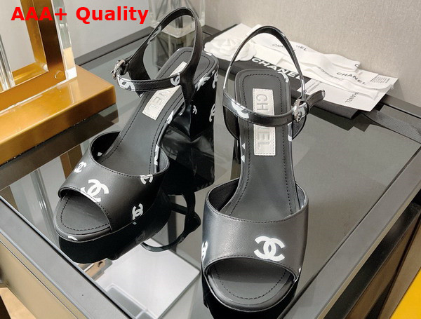 Chanel Sandals Printed Lambskin Black and White Ref G38969 Replica