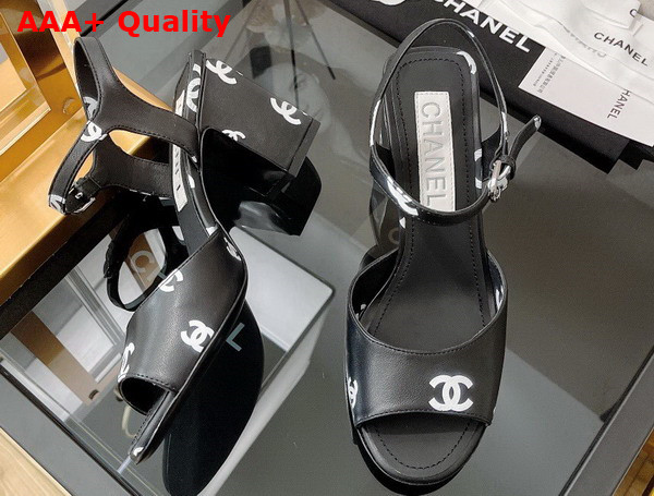 Chanel Sandals Printed Lambskin Black and White Ref G38969 Replica