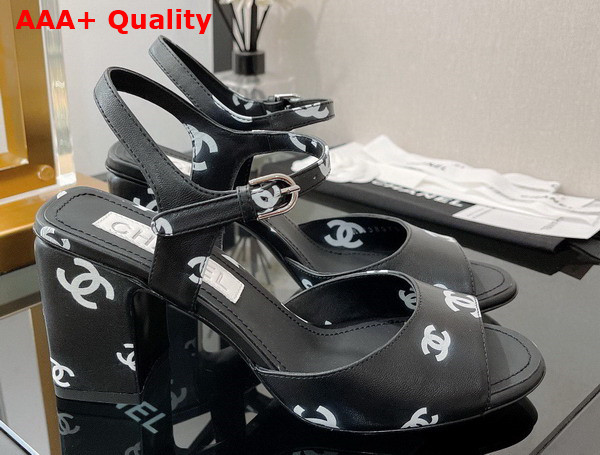 Chanel Sandals Printed Lambskin Black and White Ref G38969 Replica