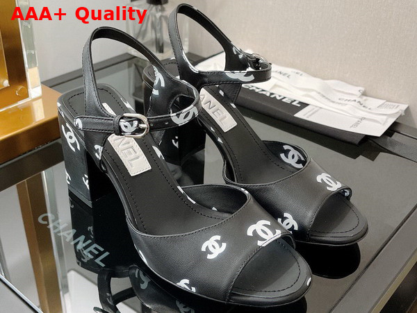 Chanel Sandals Printed Lambskin Black and White Ref G38969 Replica