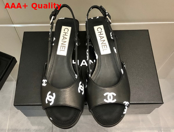 Chanel Sandals Printed Lambskin Black and White Ref G38976 Replica