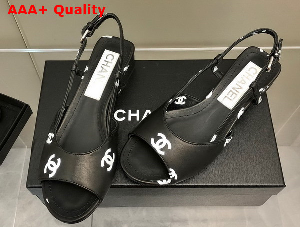 Chanel Sandals Printed Lambskin Black and White Ref G38976 Replica