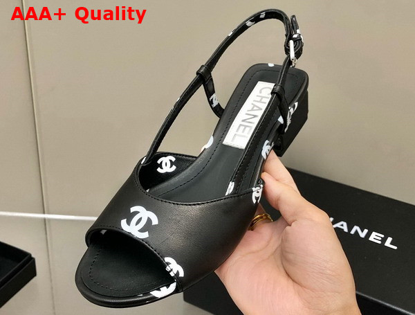 Chanel Sandals Printed Lambskin Black and White Ref G38976 Replica