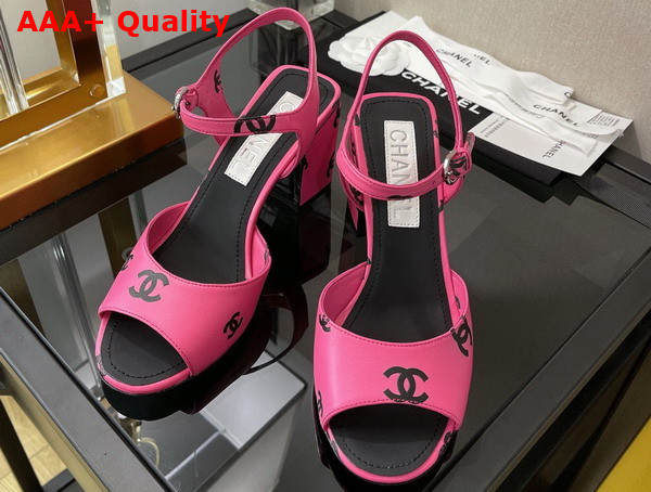 Chanel Sandals Printed Lambskin Pink and Black Ref G38969 Replica