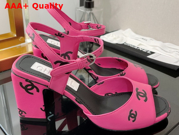 Chanel Sandals Printed Lambskin Pink and Black Ref G38969 Replica