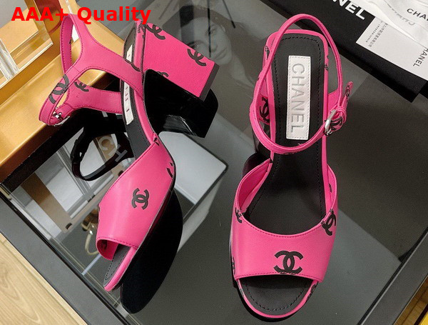 Chanel Sandals Printed Lambskin Pink and Black Ref G38969 Replica