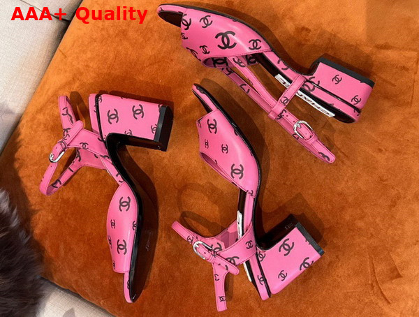 Chanel Sandals Printed Lambskin Pink and Black Ref G38969 Replica