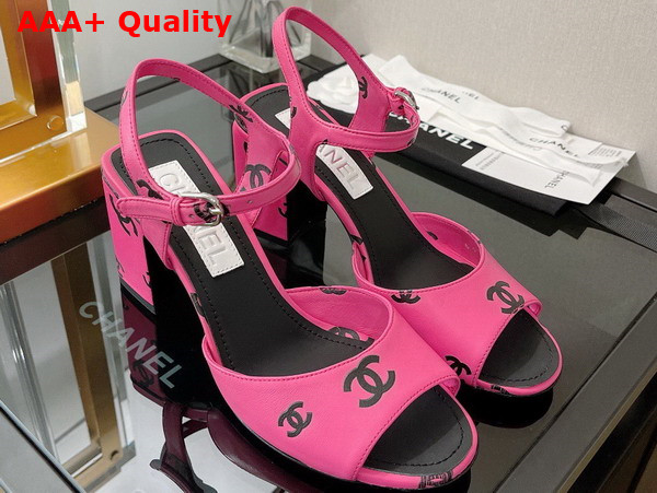 Chanel Sandals Printed Lambskin Pink and Black Ref G38969 Replica