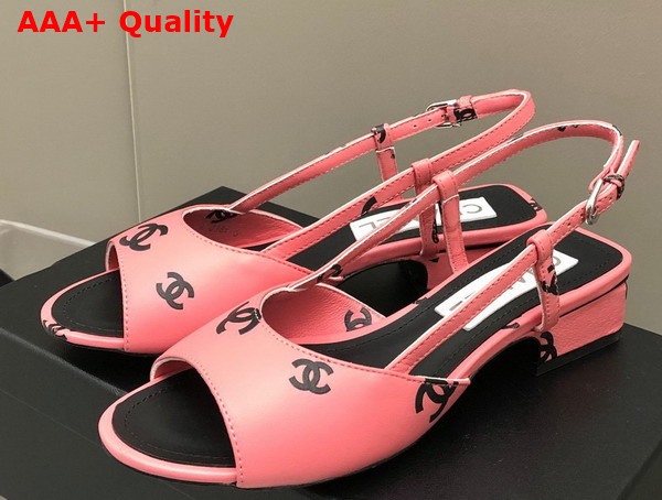 Chanel Sandals Printed Lambskin Pink and Black Ref G38976 Replica