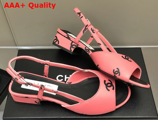 Chanel Sandals Printed Lambskin Pink and Black Ref G38976 Replica