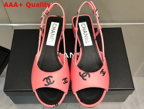 Chanel Sandals Printed Lambskin Pink and Black Ref G38976 Replica