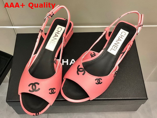 Chanel Sandals Printed Lambskin Pink and Black Ref G38976 Replica