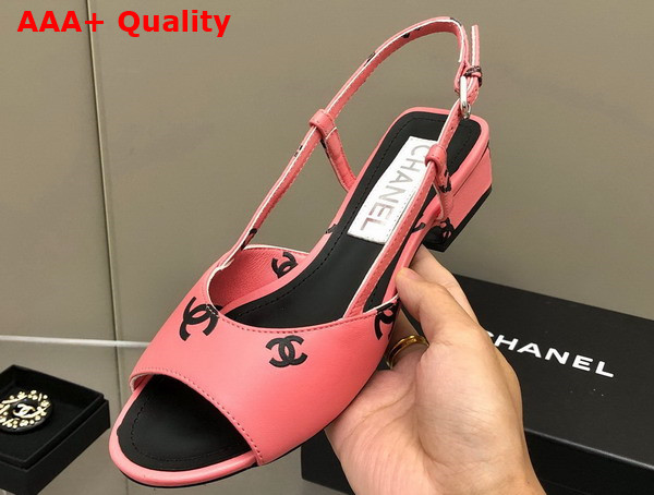 Chanel Sandals Printed Lambskin Pink and Black Ref G38976 Replica