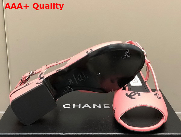 Chanel Sandals Printed Lambskin Pink and Black Ref G38976 Replica