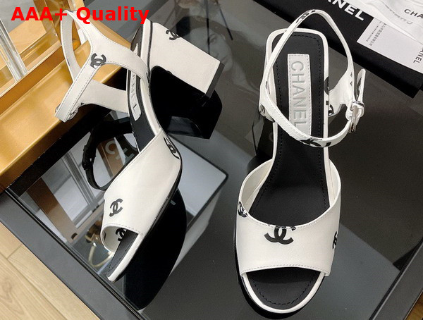 Chanel Sandals Printed Lambskin White and Black Ref G38969 Replica