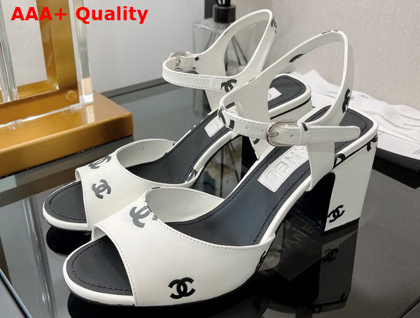 Chanel Sandals Printed Lambskin White and Black Ref G38969 Replica