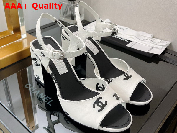 Chanel Sandals Printed Lambskin White and Black Ref G38969 Replica