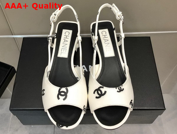 Chanel Sandals Printed Lambskin White and Black Ref G38976 Replica