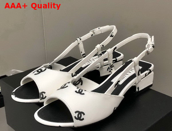 Chanel Sandals Printed Lambskin White and Black Ref G38976 Replica