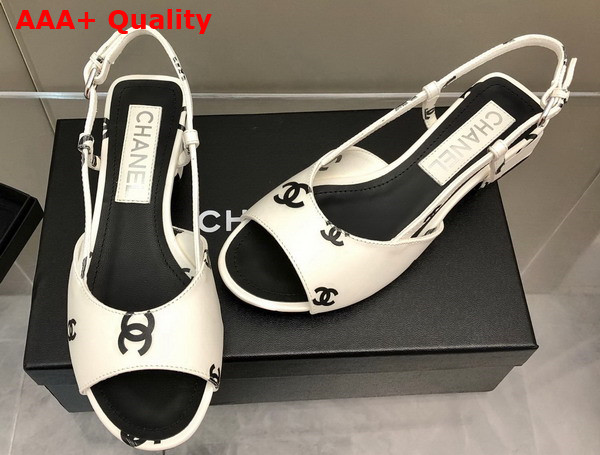 Chanel Sandals Printed Lambskin White and Black Ref G38976 Replica