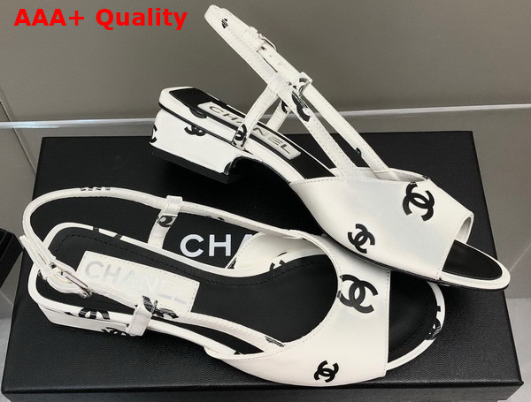 Chanel Sandals Printed Lambskin White and Black Ref G38976 Replica