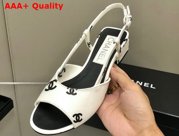 Chanel Sandals Printed Lambskin White and Black Ref G38976 Replica