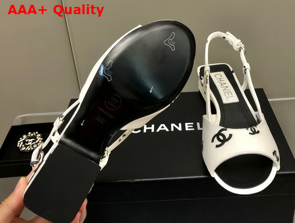 Chanel Sandals Printed Lambskin White and Black Ref G38976 Replica