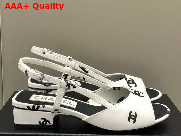 Chanel Sandals Printed Lambskin White and Black Ref G38976 Replica