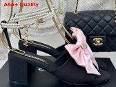 Chanel Sandals Silk and Imitation Pearls Black and Light Pink G45813 Replica