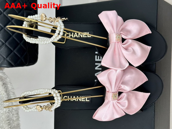 Chanel Sandals Silk and Imitation Pearls Black and Light Pink G45813 Replica