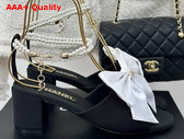 Chanel Sandals Silk and Imitation Pearls Black and White G45813 Replica