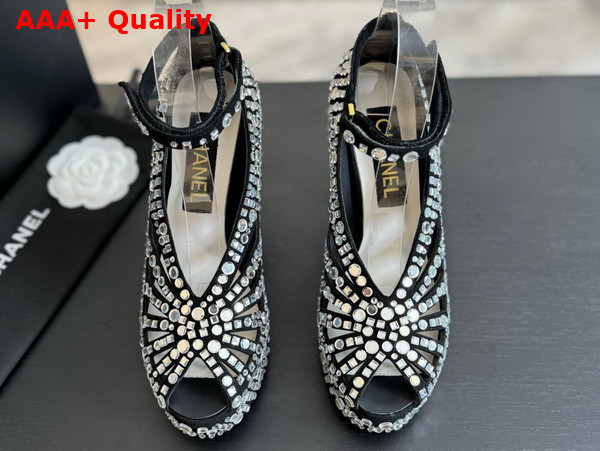 Chanel Sandals Strass and Suede Kidskin Silver and Black Ref G45455 Replica