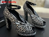 Chanel Sandals Strass and Suede Kidskin Silver and Black Ref G45455 Replica