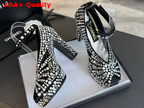 Chanel Sandals Strass and Suede Kidskin Silver and Black Ref G45455 Replica