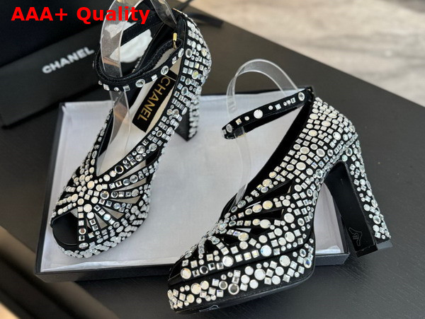 Chanel Sandals Strass and Suede Kidskin Silver and Black Ref G45455 Replica