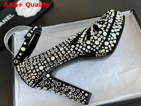 Chanel Sandals Strass and Suede Kidskin Silver and Black Ref G45455 Replica