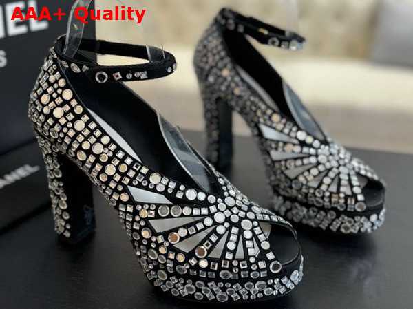 Chanel Sandals Strass and Suede Kidskin Silver and Black Ref G45455 Replica